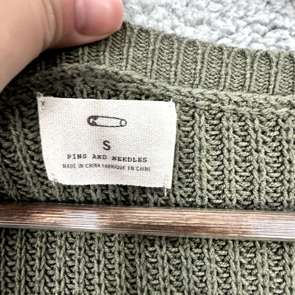 Pins & Needles Anthro Tunic Sweater Women Small Green Lace Trim Boho Grunge 90s - Picture 2 of 6